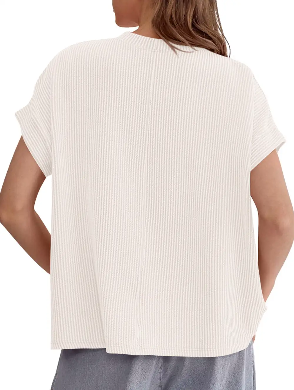 Ribbed Knit Crew Neck Tee