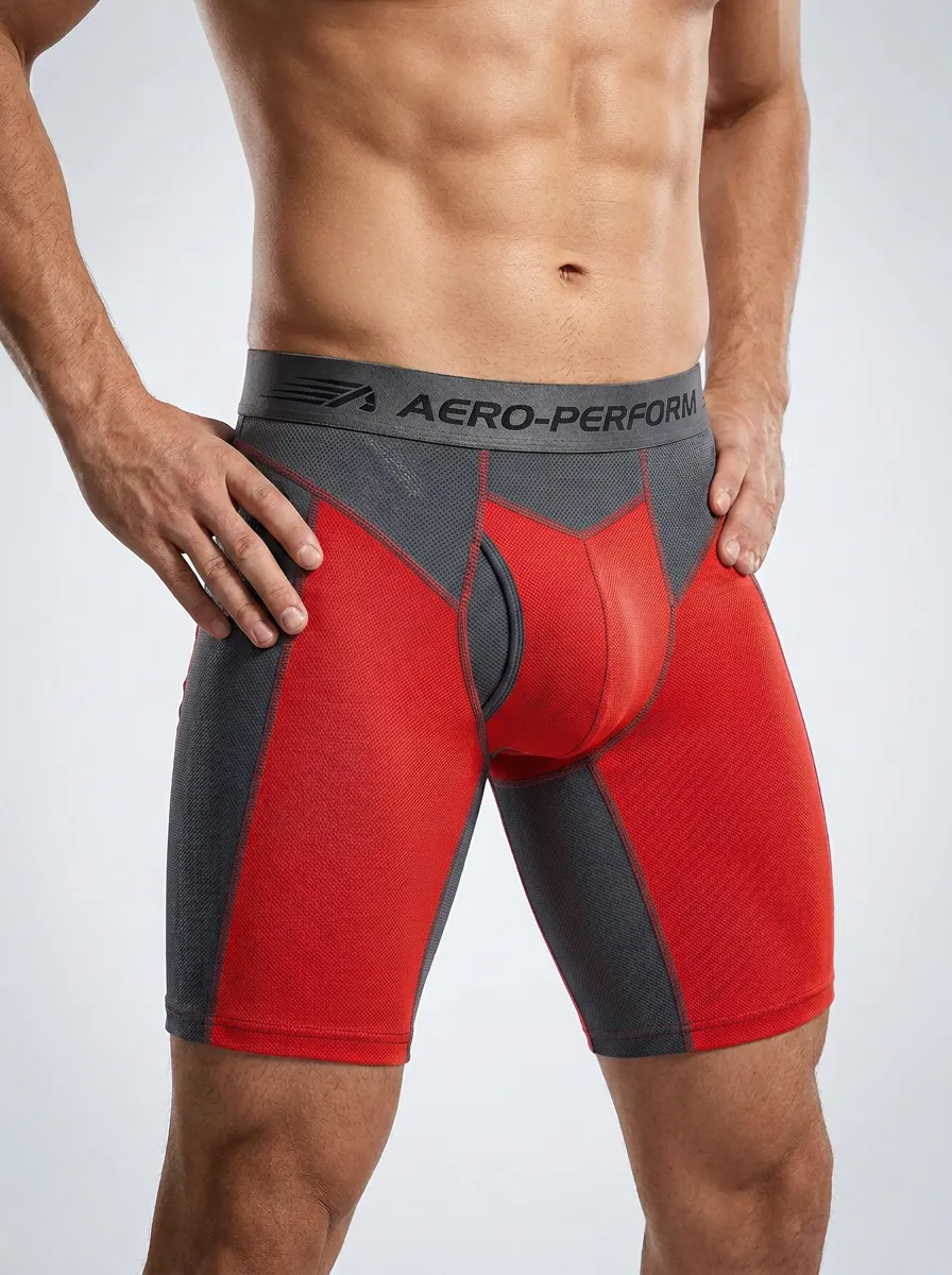 Athletic Performance Blue Grey Mesh Printed Boxer Briefs