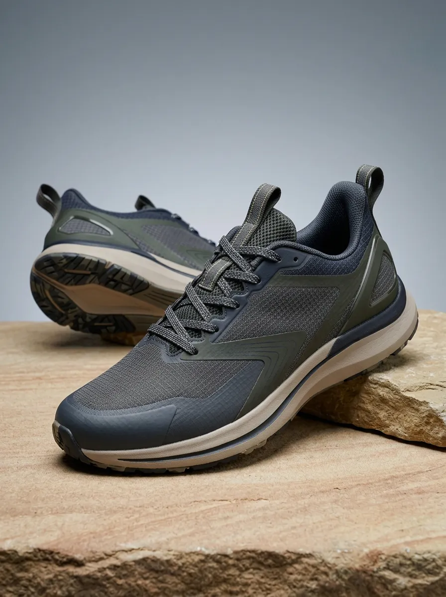 Men's Outdoor Hiking Olive Green Mesh Printed Sneakers