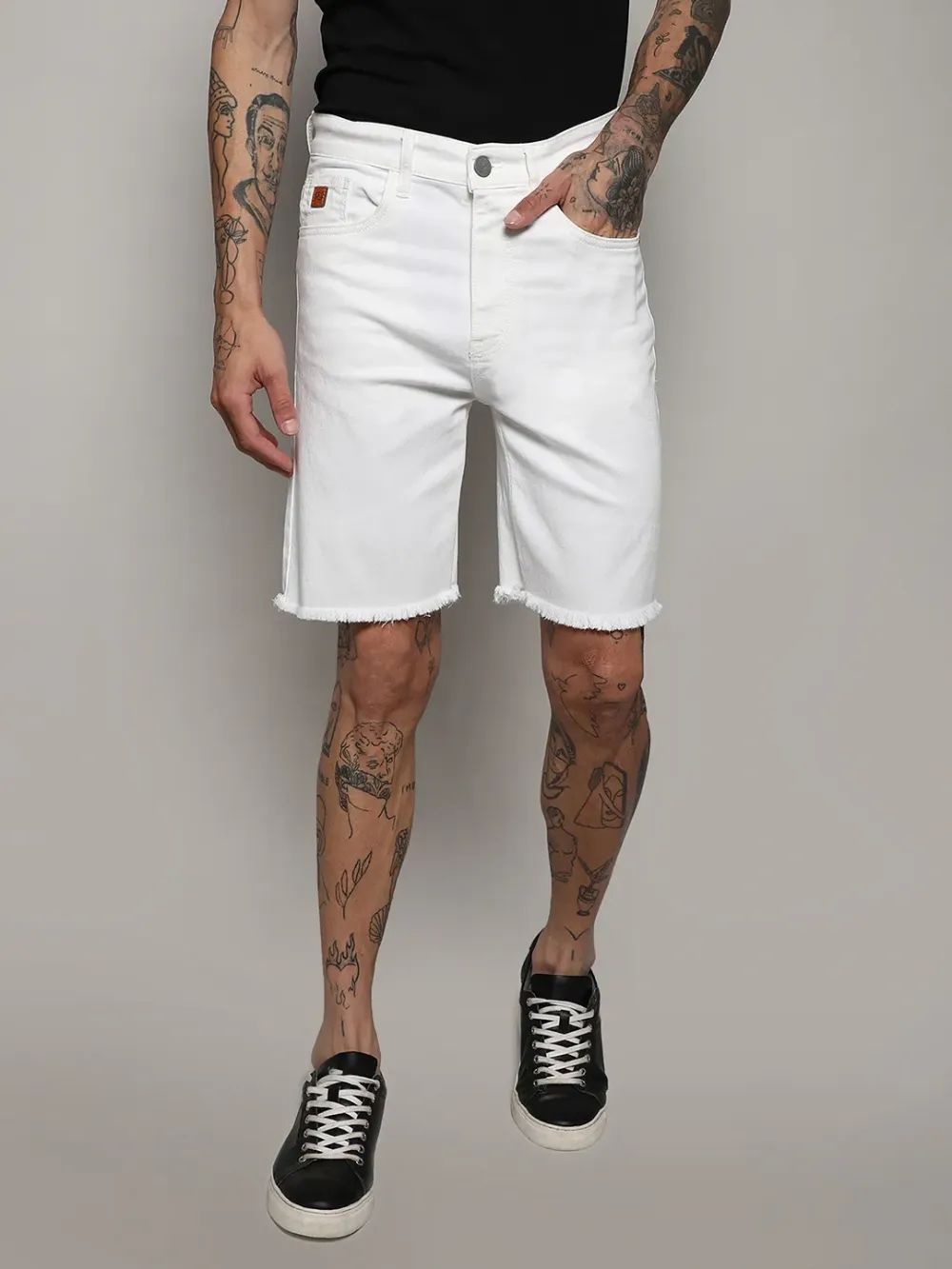 White Casual Style Denim Shorts