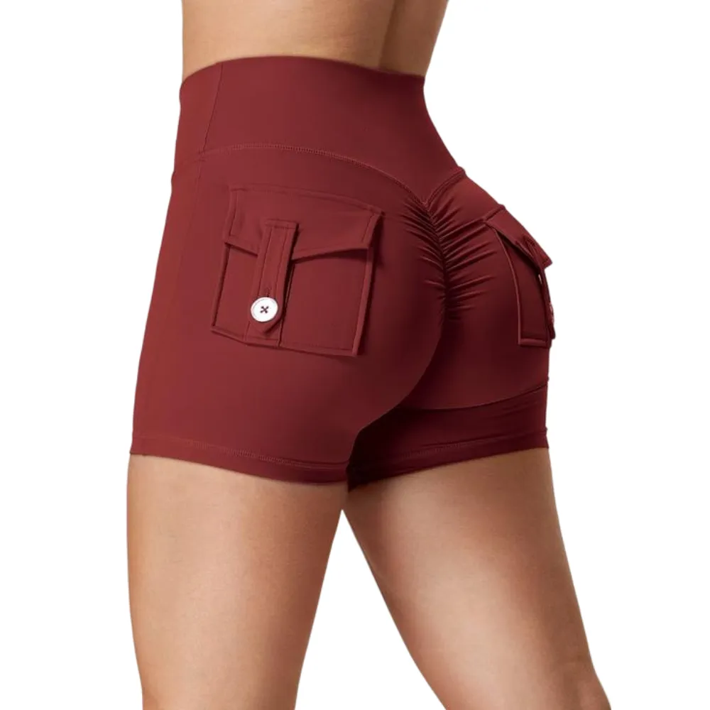 Scrunch Workout Shorts with Pockets Charm Gym Biker Shorts for Women High Waisted Yoga Booty Shorts elastic athletic