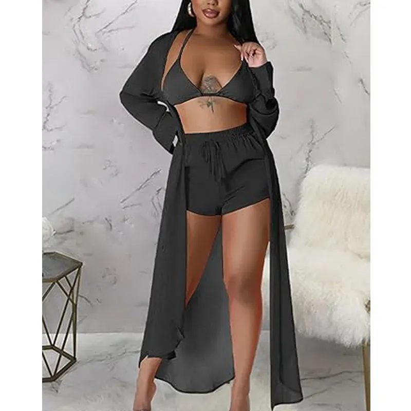 Women's Solid Color Button Front Shirt & Shorts Two-Piece Set