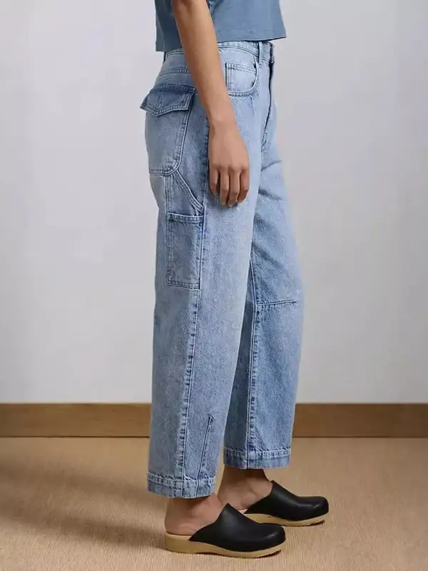 Sharp Wide Leg Washed Denim Jeans