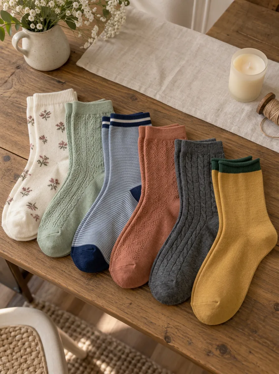 Women's Vintage Floral Striped Cable Knit Printed Socks 6-Pack