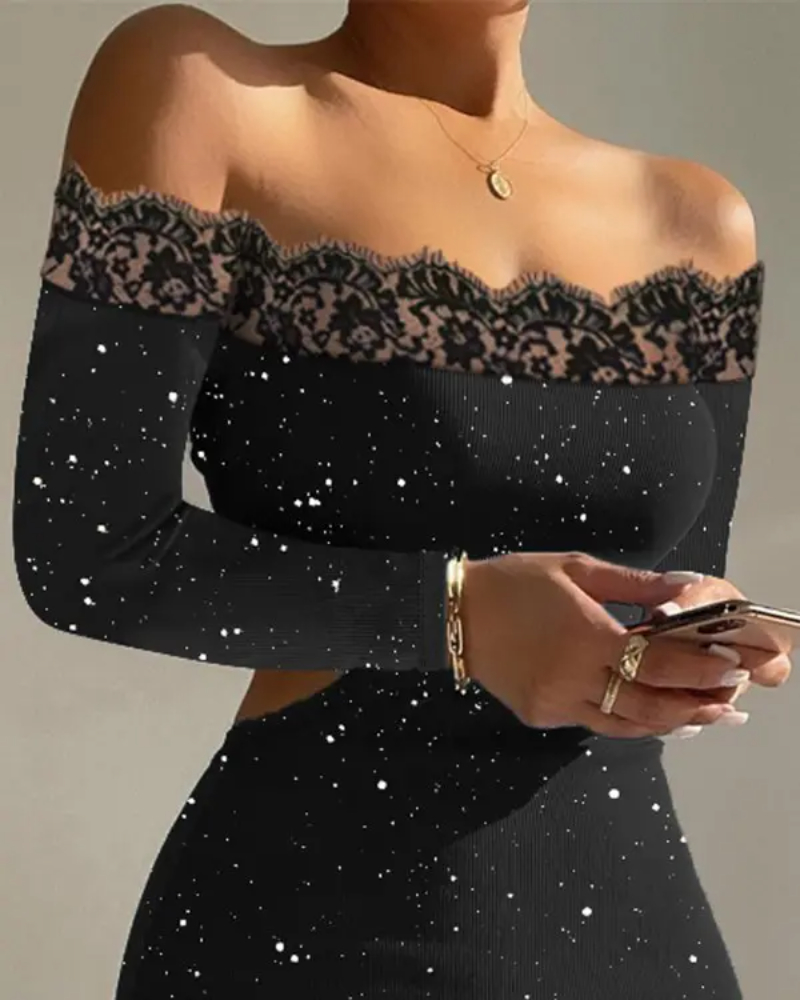 Lace Off Shoulder Cutout Bodycon Dress