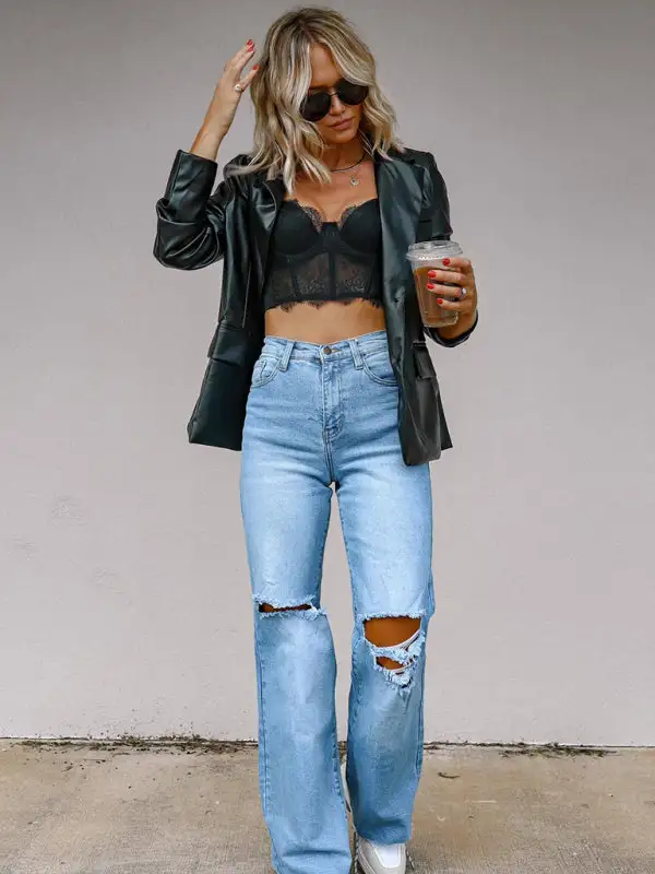 Smooth Flare Leg Denim Jeans