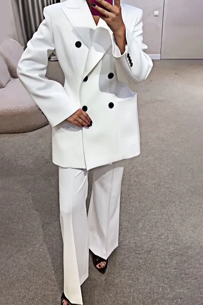 7PACK-Solid Color Collar Jacket and Pants Two Piece Set