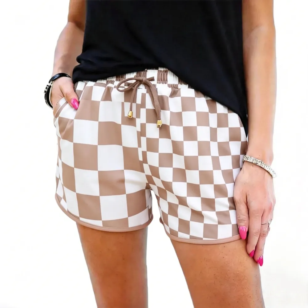 Women's Plaid Drawstring Elastic Waist Casual Shorts