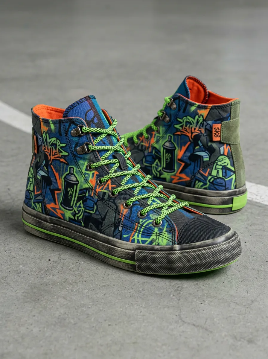Men's Streetwear Graffiti Art Spray Paint Printed Canvas Shoes