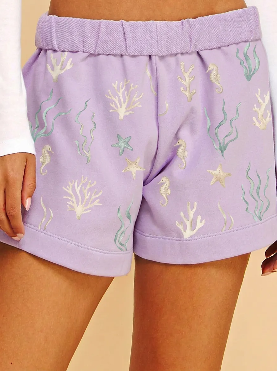 Women's Ocean Lover Seahorse Starfish Coral Printed Shorts