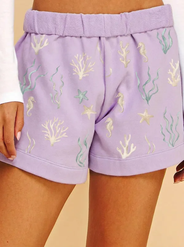 Women's Ocean Lover Seahorse Starfish Coral Printed Shorts