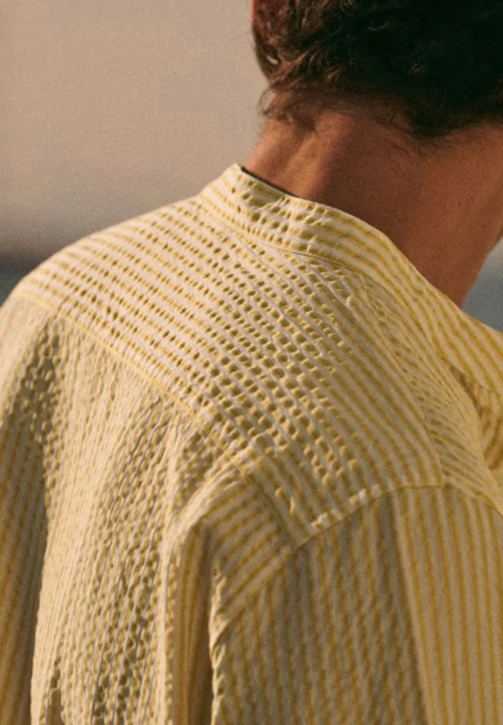 Yellow White Stripe Seersucker Button-Down Camp Shirt