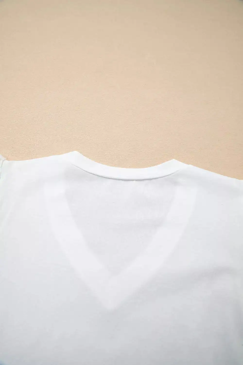 Eyelet Embroidered Flutter Sleeve Patchwork V Neck