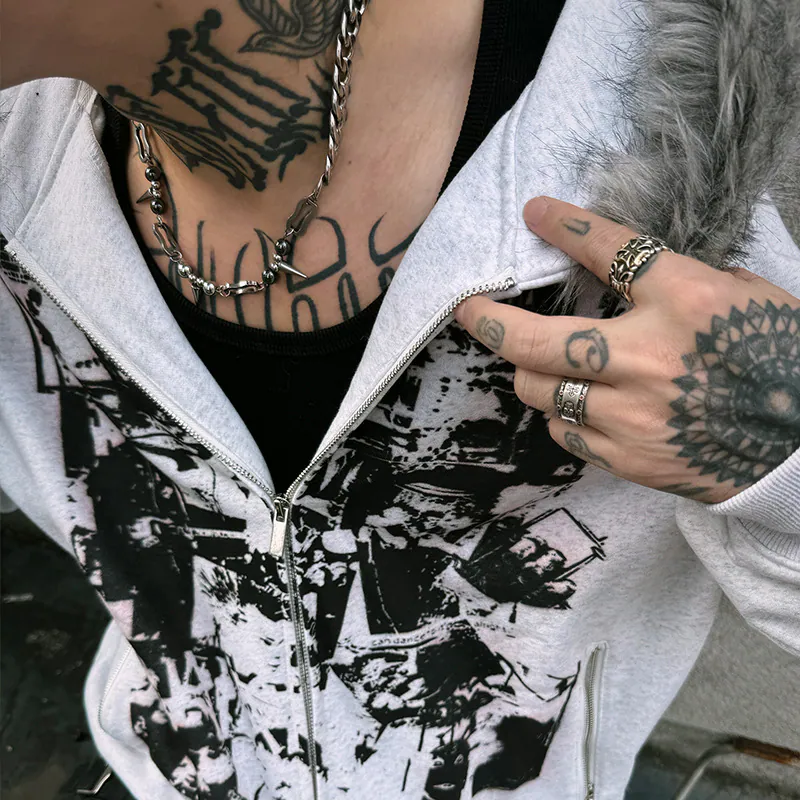 Vintage Band Print Cotton Jacket