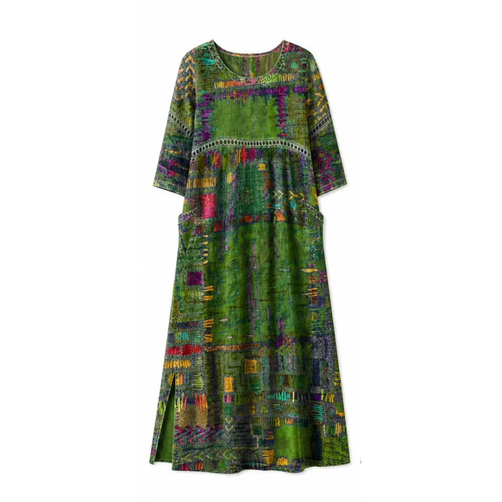 Painterly Patchwork Midi Dress