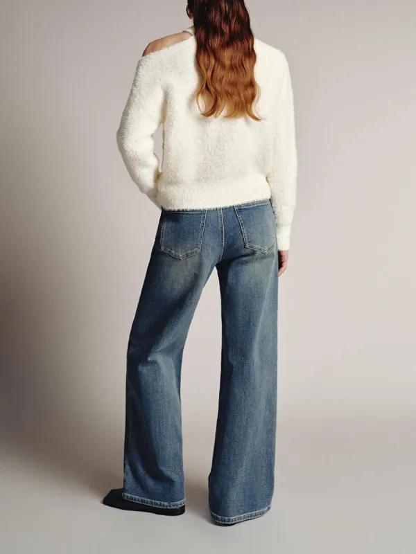 A White One-Shoulder, Elegant Sweater For Ladies