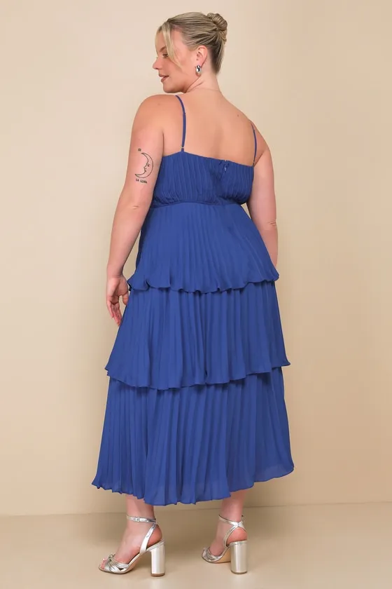 Cascading Crush Light Blue Tiered Bustier Midi Dress