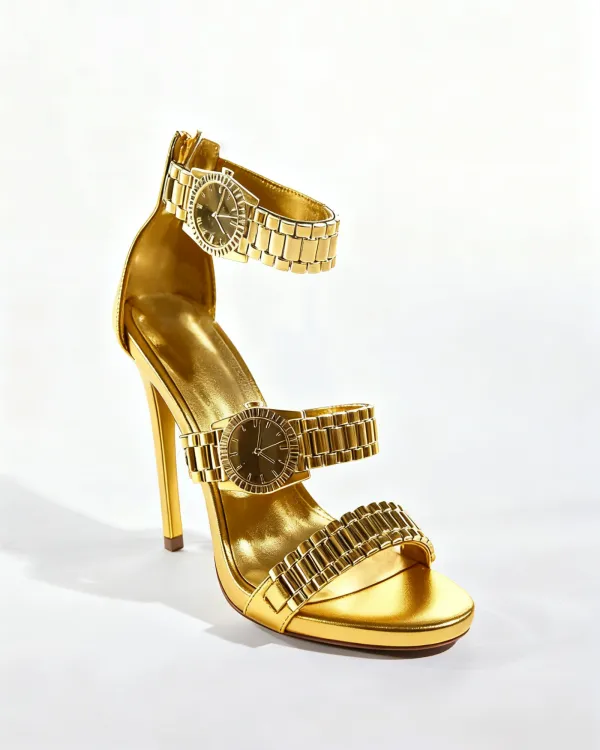 Watch Strap Sandals in Gold