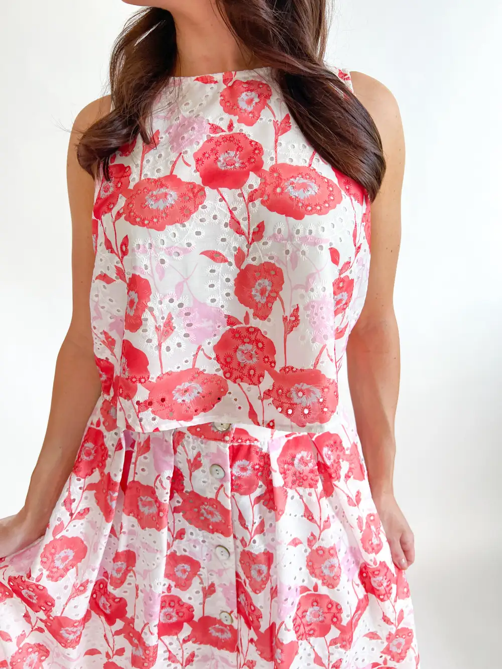 Textured Floral Eyelet Top
