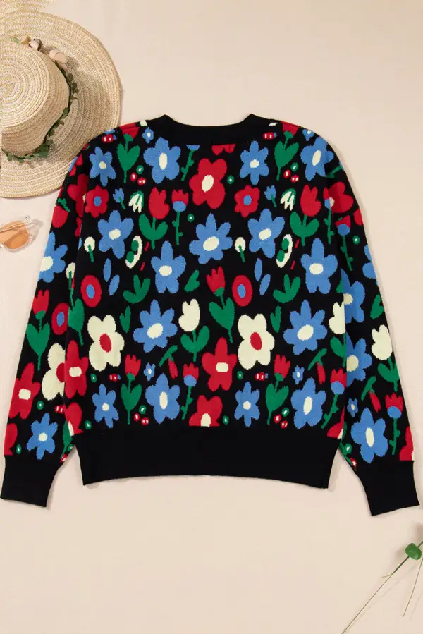 Floral Print V Neck Buttoned Short Cardigan
