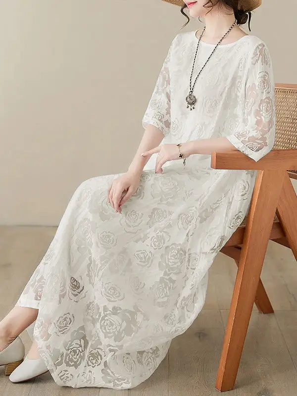 Gauze Neck Maxi Dress