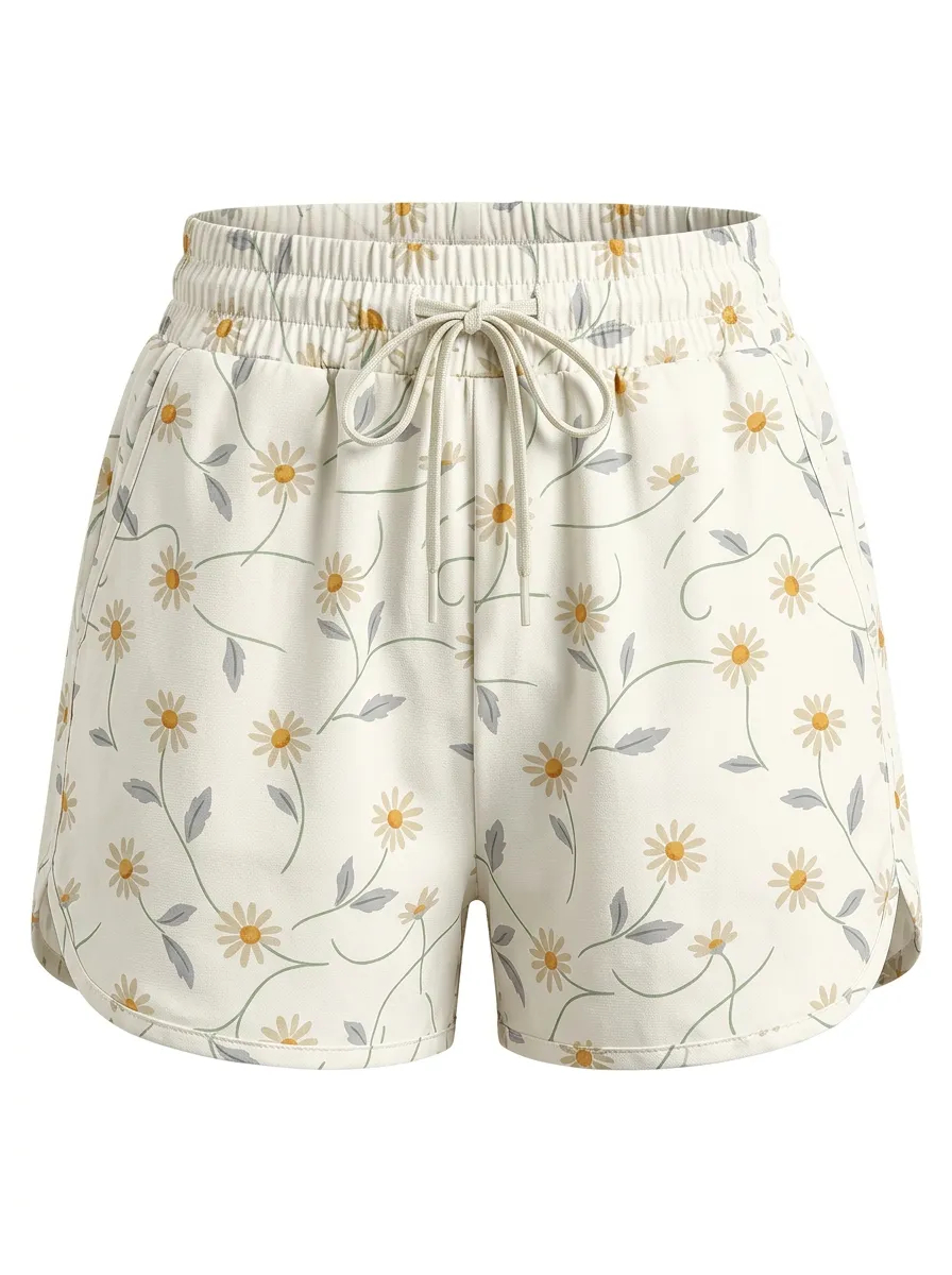 Women's Daisy Leaf Drawstring Casual Shorts