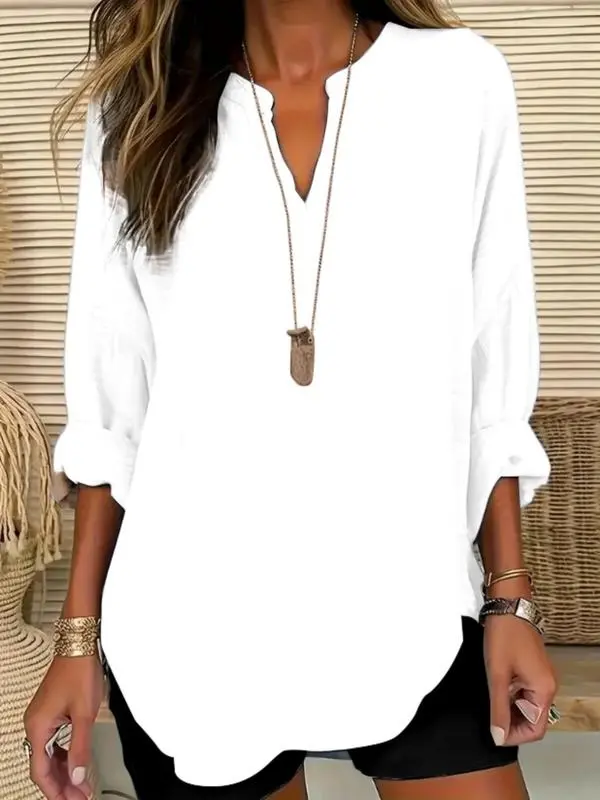 Women's Plain Notched Neck Drop Shoulder Blouse