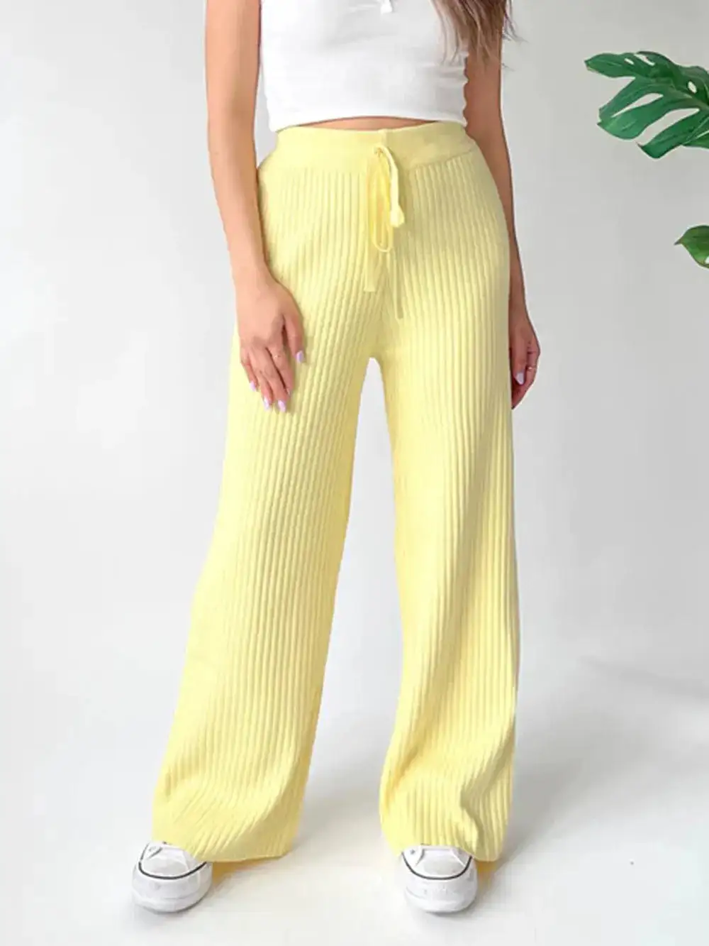 Wide Leg Ribbed Pants
