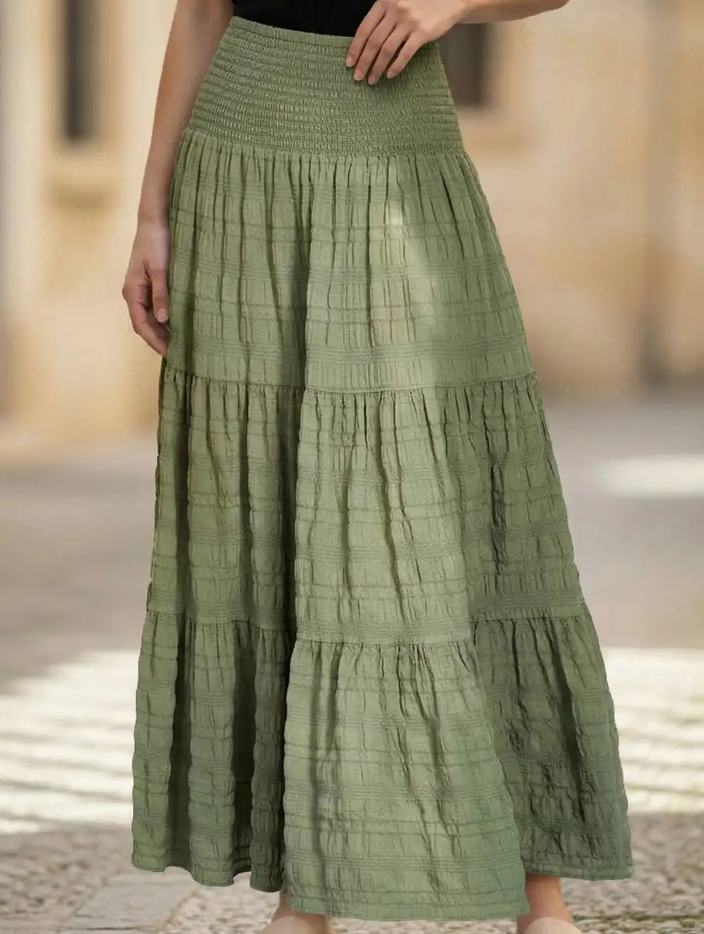 Elastic Waist Pocket Maxi Skirt