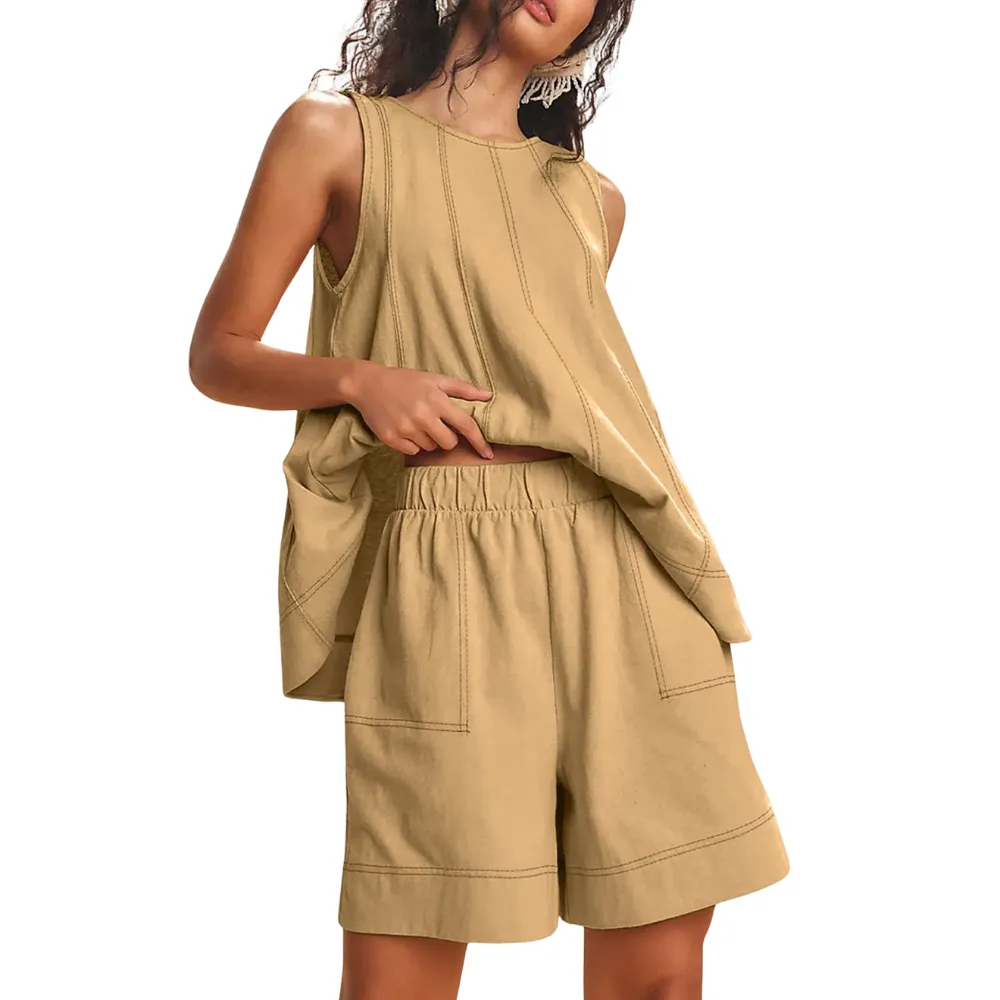 Women's 2 Piece Outfits Sleeveles Summer Matching Sets