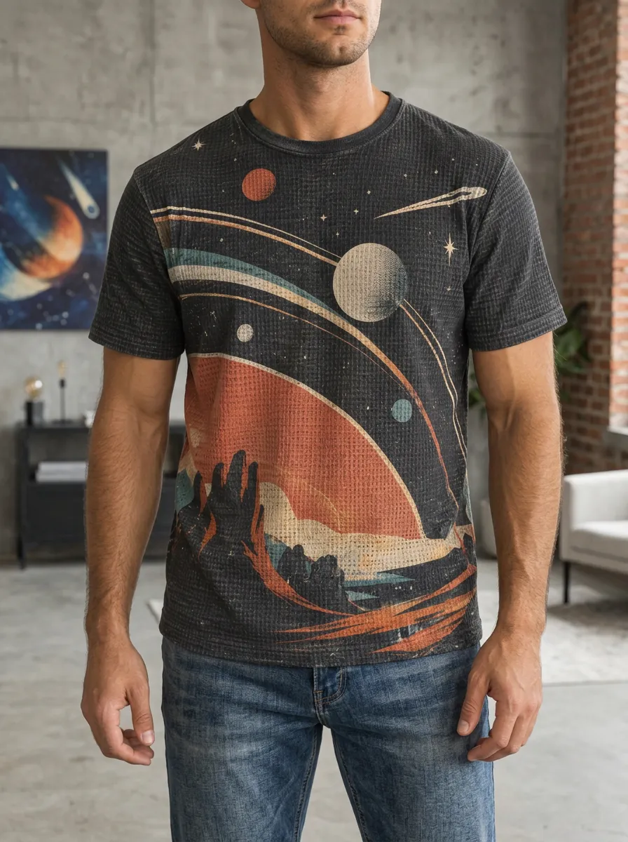 Men's Space Astronomy Lover Planet Landscape Modern Crew Neck T-Shirt