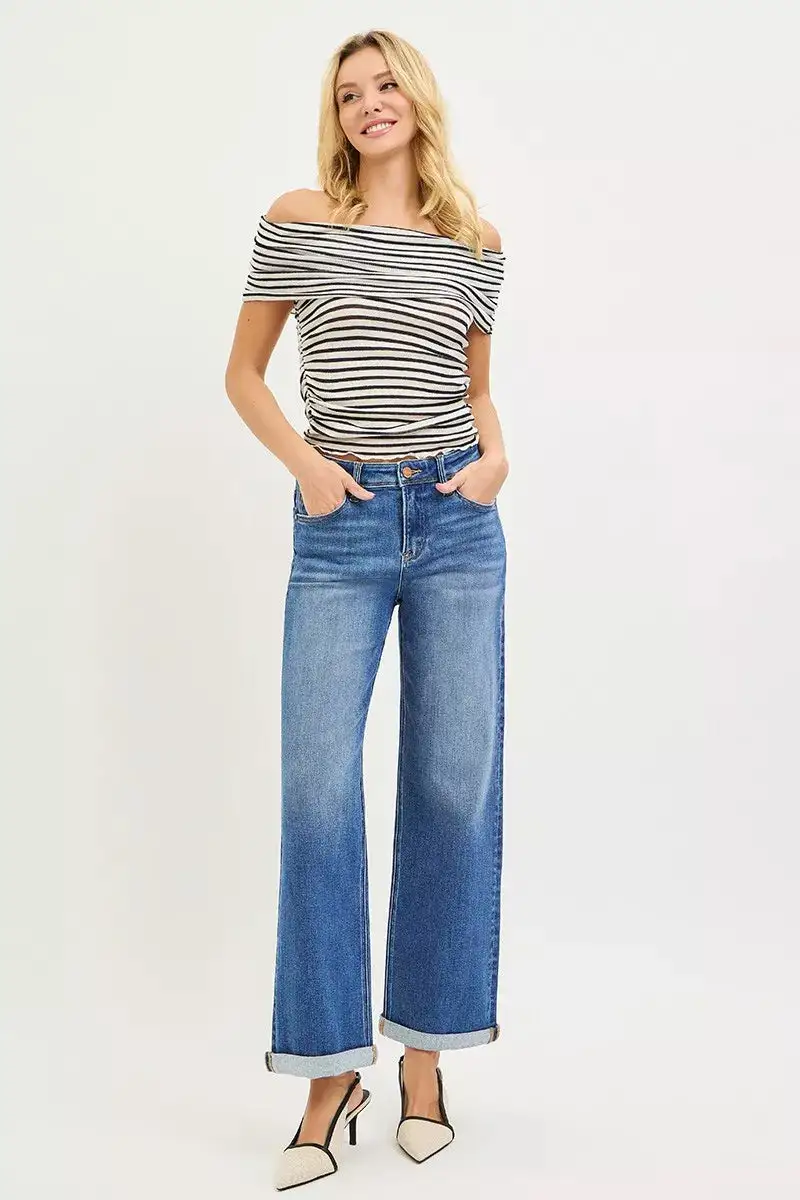 Contoured High Waist Straight Leg Denim Jeans