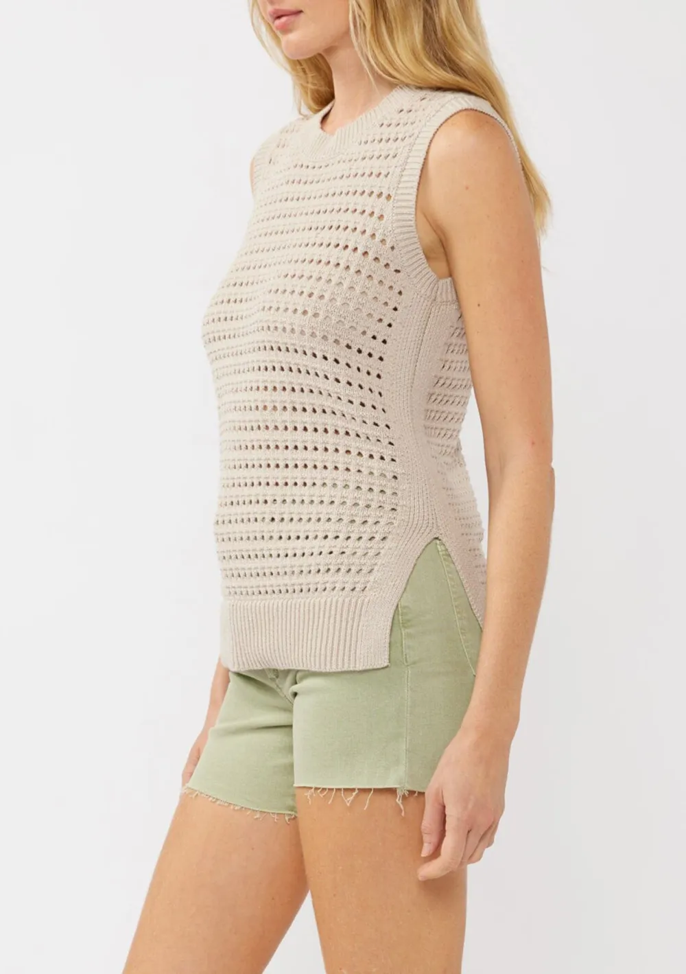 Side Slit Round Neck Sweater Tank