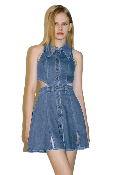 Cut-Out Sleeveless Denim Dress