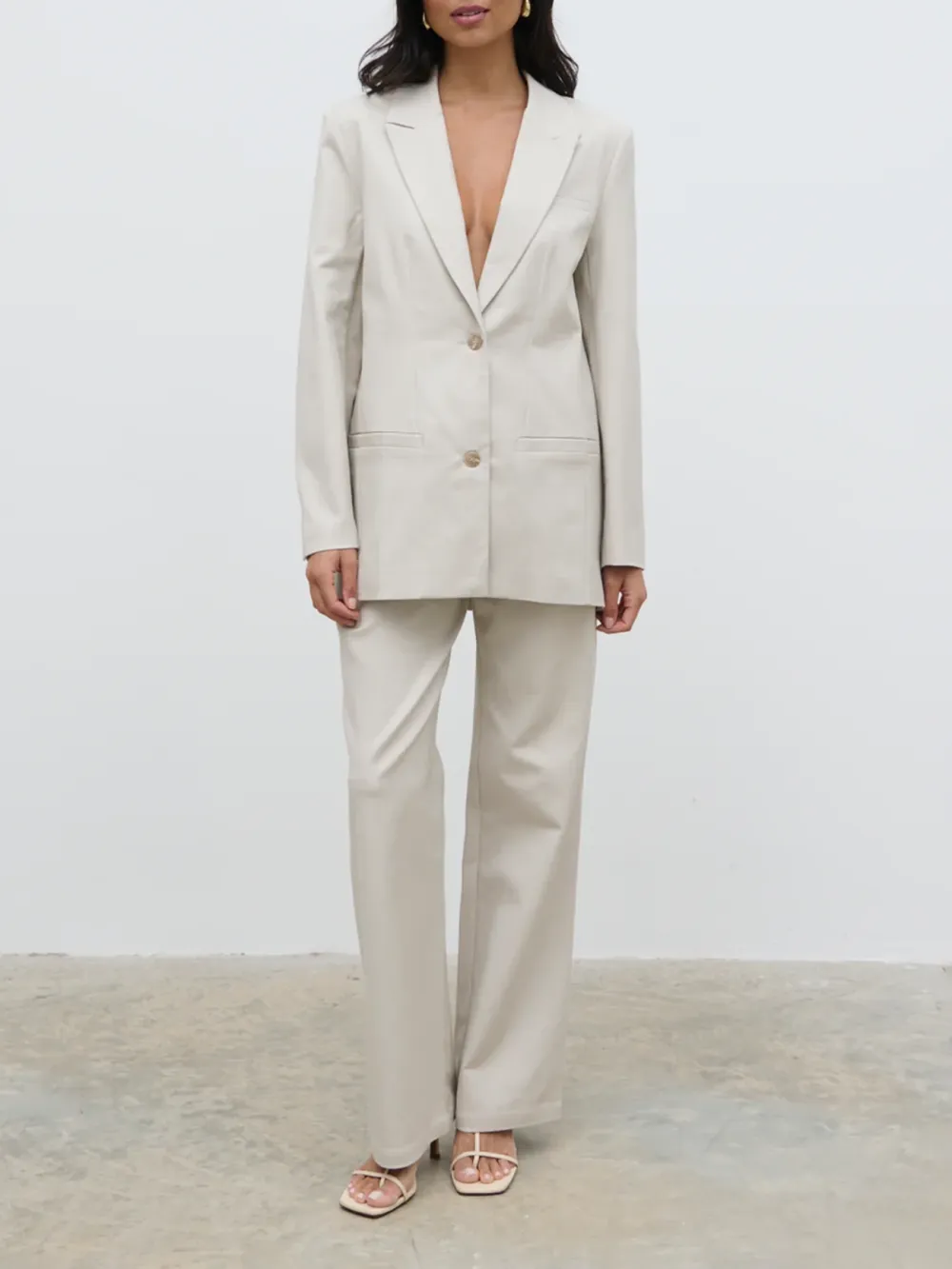 Wide-Leg Front Pleat Trousers