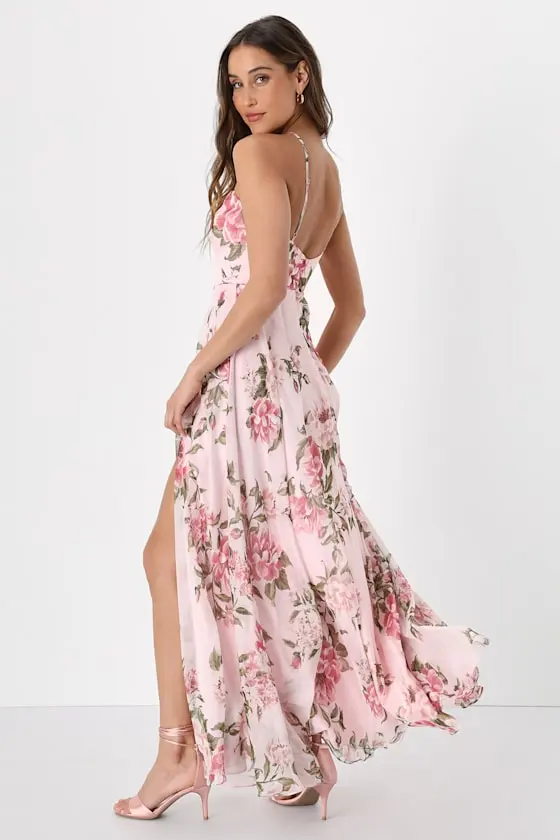 Romantic Marvel Navy Floral Print Halter Neck Maxi Dress