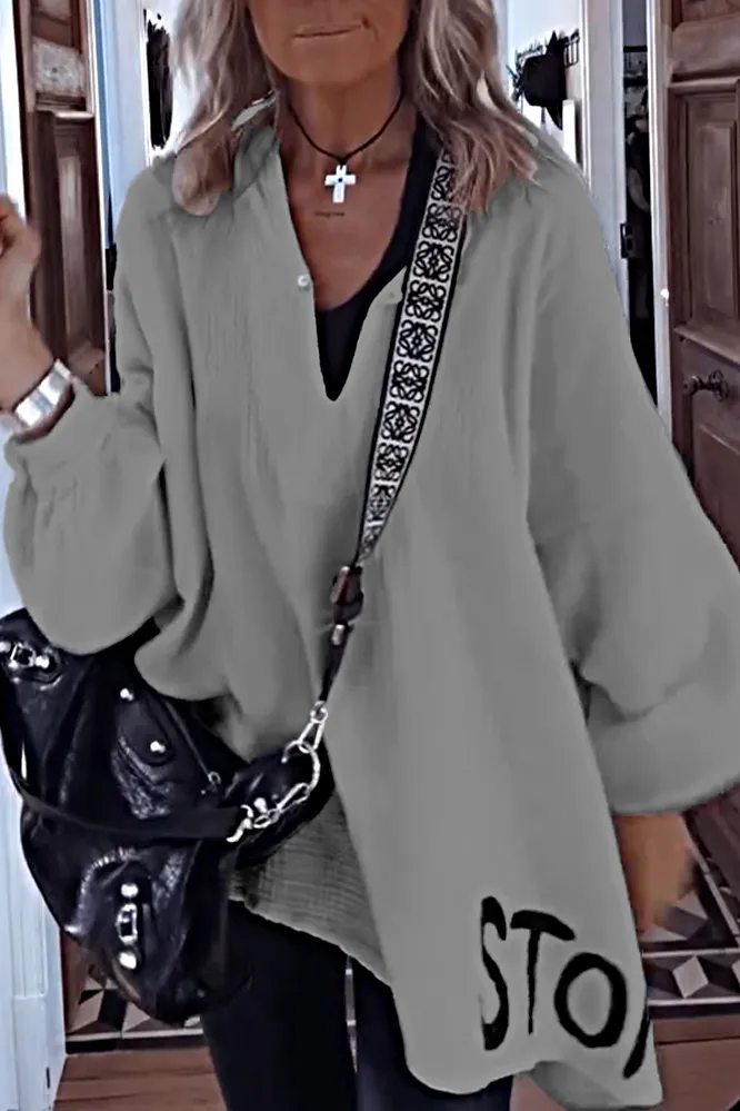 9PACK-Women'S Letter Cotton And Linen Casual Long-Sleeved Top