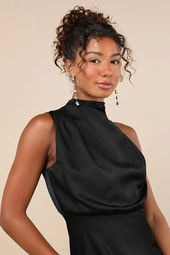 Distinctive Charm Red Orange Satin Asymmetrical Midi Dress