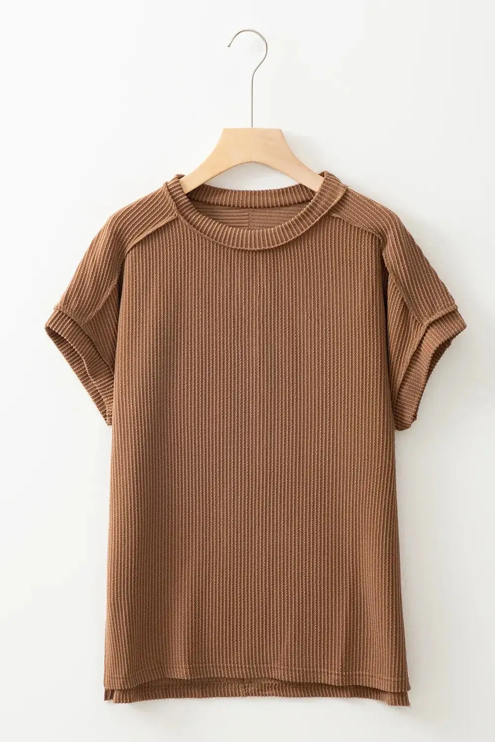 Round-Neck Short-Sleeve Ribbed T-Shirt