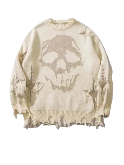 Men's Ripped Drop Shoulder Sweater, Loose Casual Street Soft Comfy Long Sleeve Round Neck Jumper for Fall