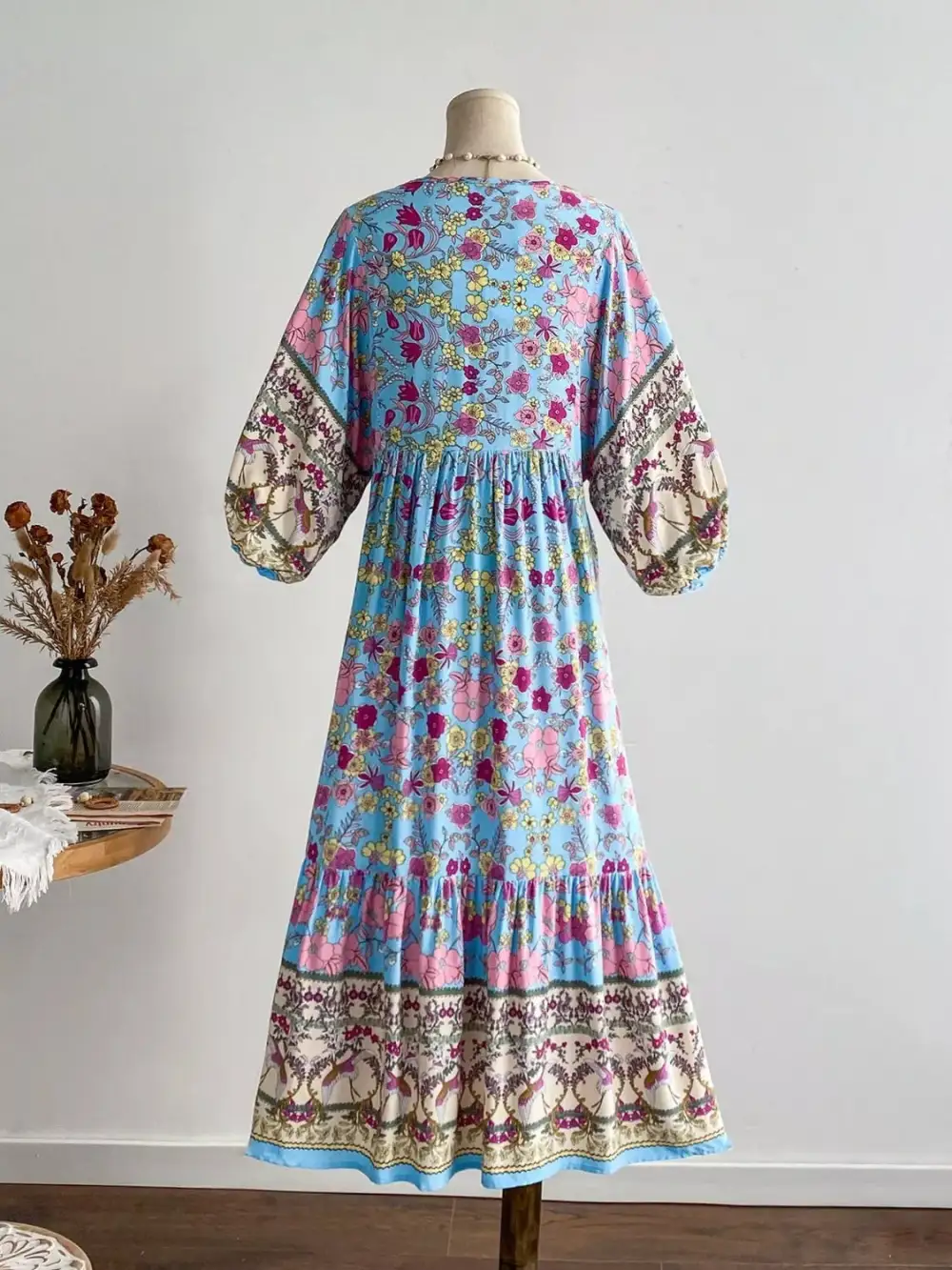 Plus Size Floral Print V Neck Dress