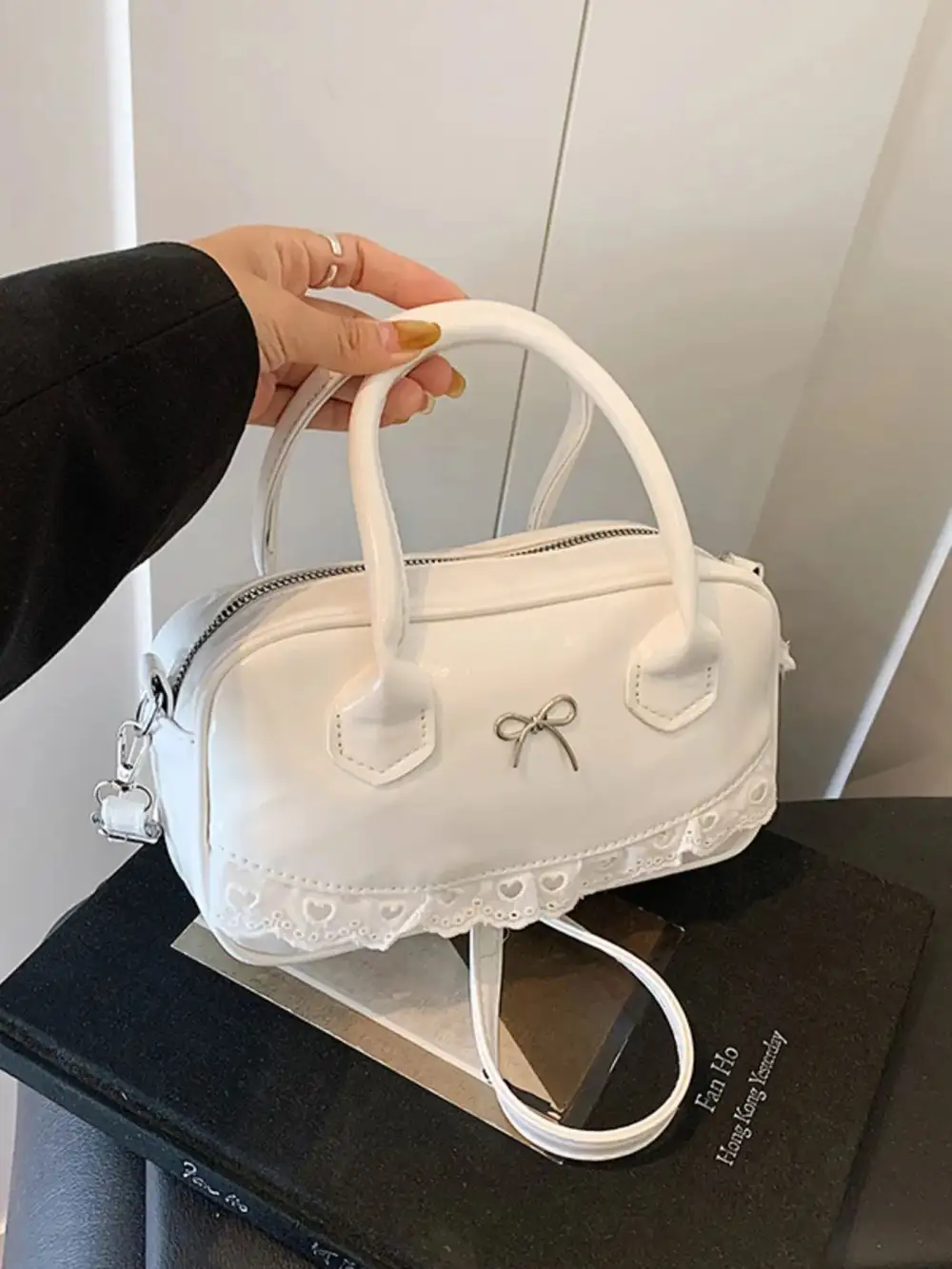 Lace Bow Accent Crossbody Bag