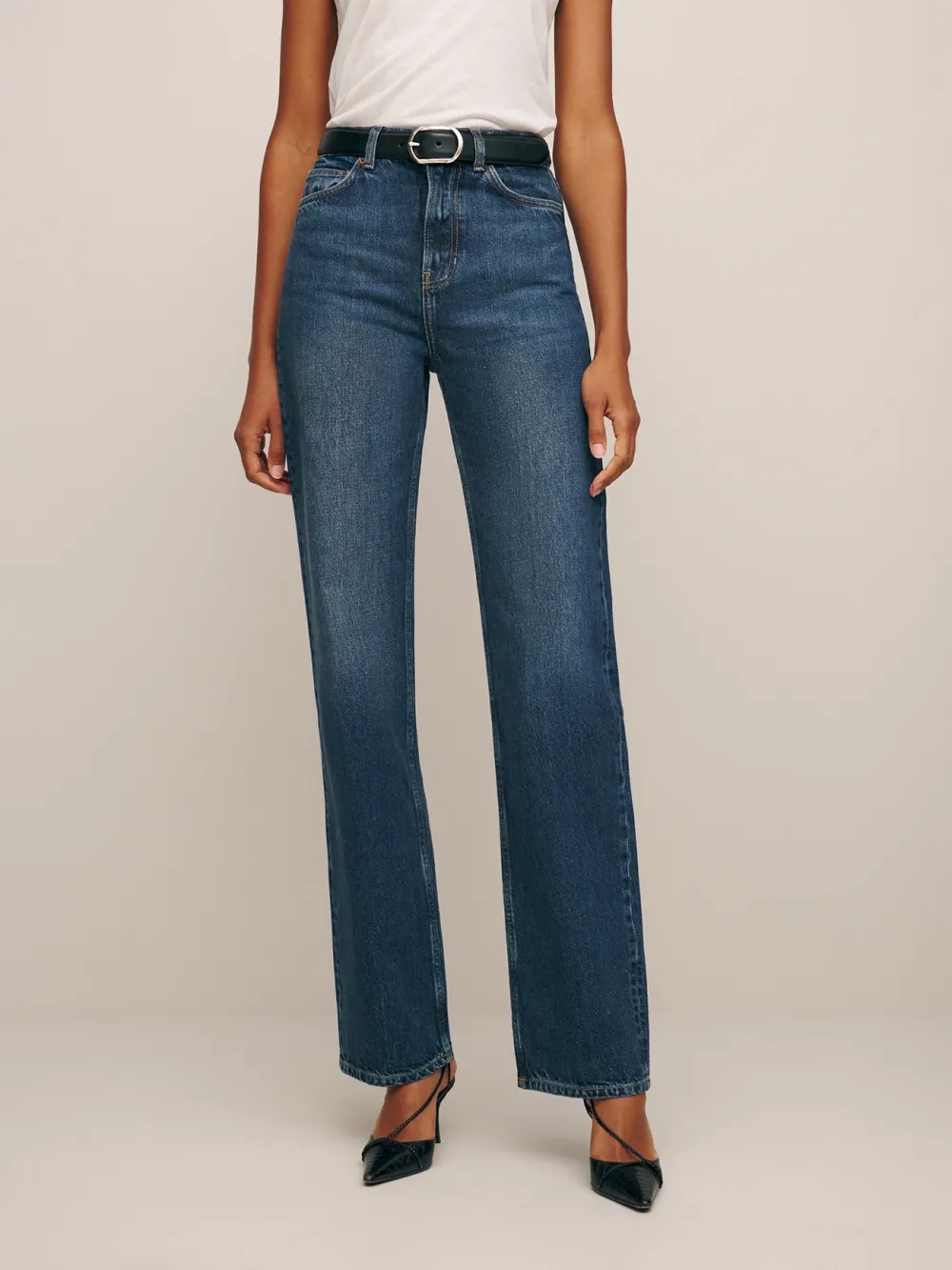 High Rise Button Fly Straight Jeans