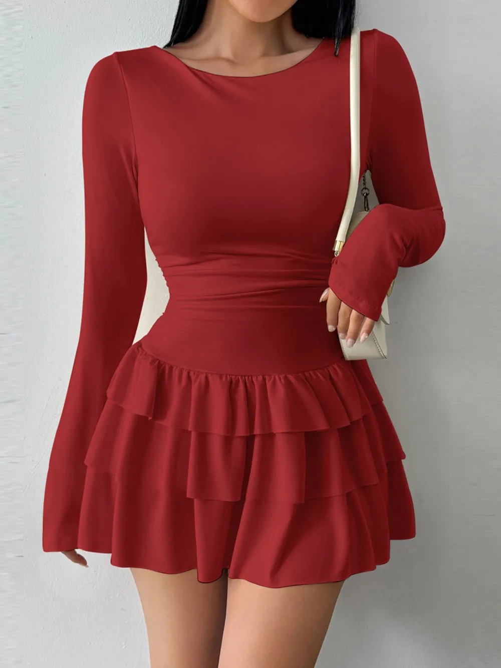 Ruffle Long Sleeve Mini Dress