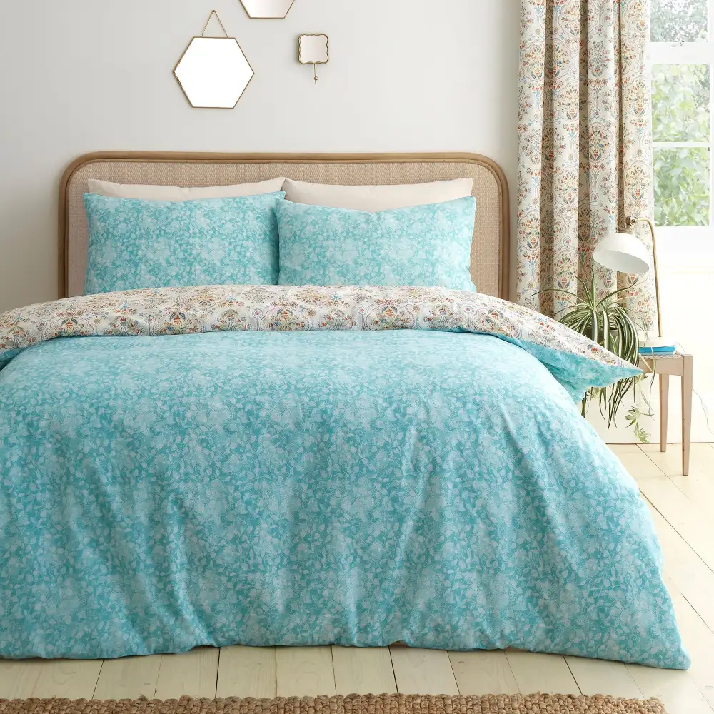 Modern Bedroom Reversible Floral Polycotton Duvet Cover Set