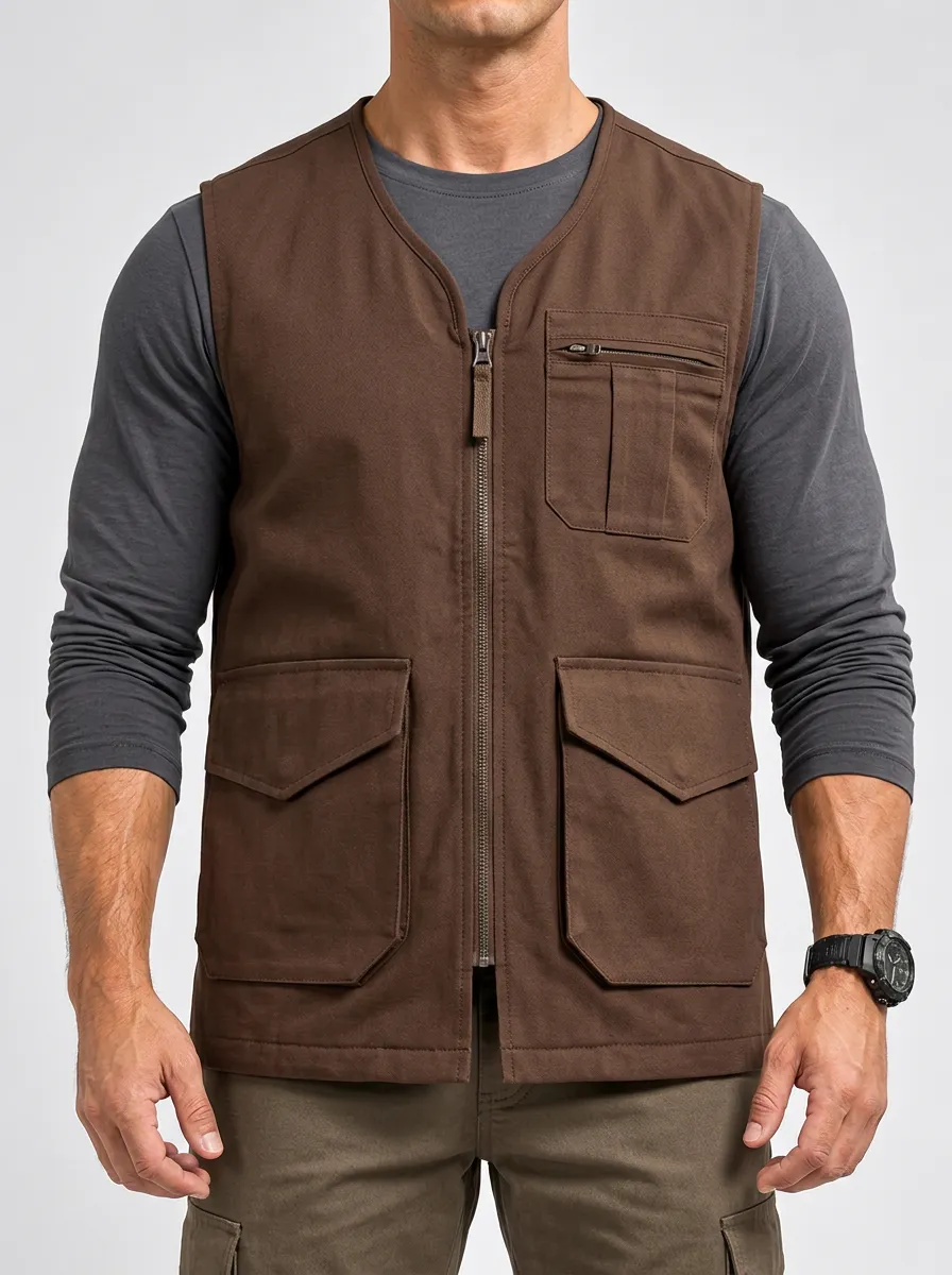 Men's Sleeveless Multi-Pocket Utility Layering Jacket