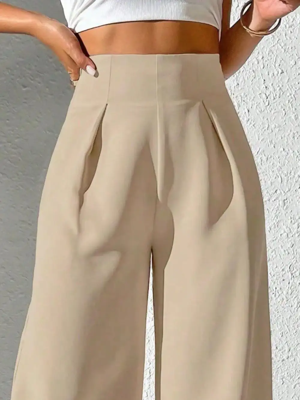 Wide Leg High Waist Detail Pants