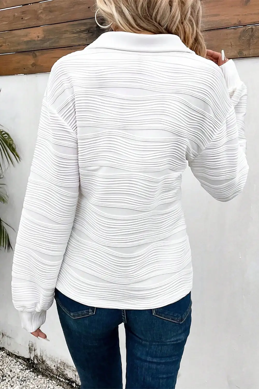 Everyday Textured Zip Detail Zip Pullover Sweatshirt