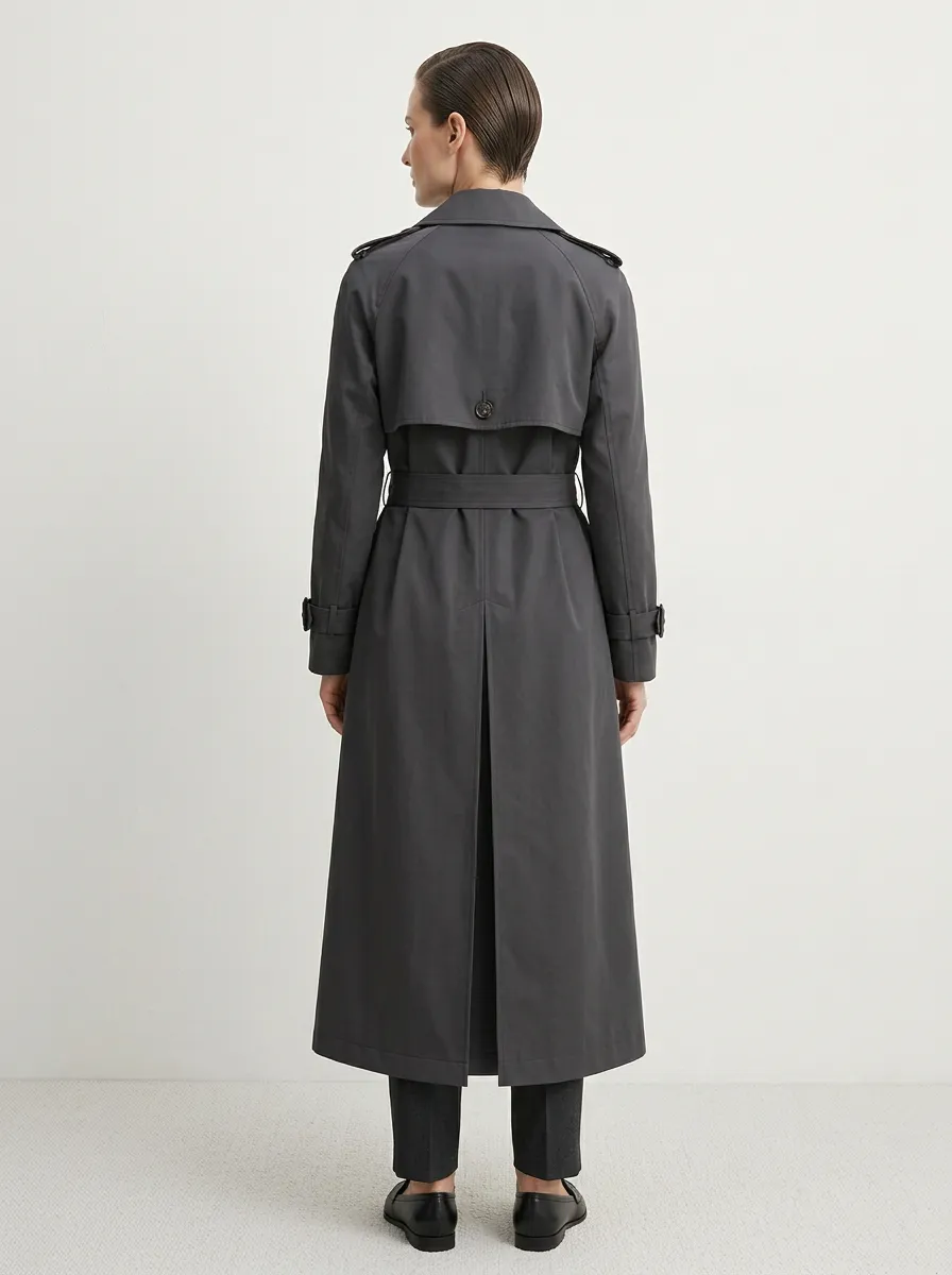 Women's Winter Minimalist Charcoal Grey Belted Long Trench Coat