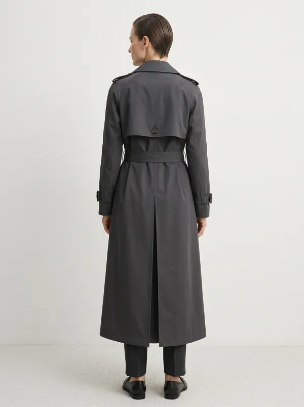 Women's Winter Minimalist Charcoal Grey Belted Long Trench Coat